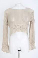 blusa cropped tricô feminina bege