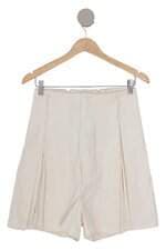 Bermuda Beira feminina bege com pregas