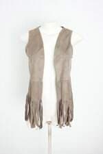 colete world fashion feminino marrom com franja