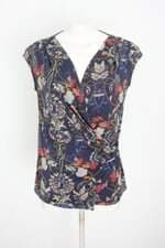 blusa gregory feminina estampada com aplique e drapeado