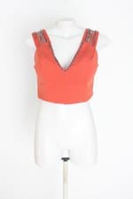 cropped jotatreis feminino laranja com aplique e bojo