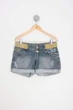 shorts jeans by unna feminino azul com aplique
