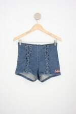 shorts la bella mafia feminino azul com recortes e silk