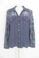 camisa d laport feminina azul com renda