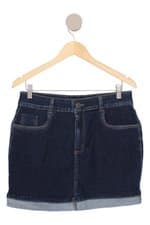 saia jeans Sawary feminina azul com barra italiana
