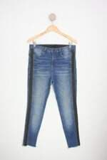 calça jeans renner feminina azul com faixa lateral e recortes