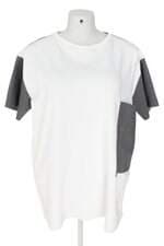vestido trie feminino bicolor com barra mullet e recortes