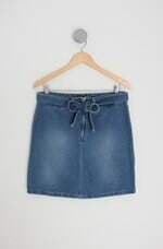 saia marisa feminina azul com faixa na cintura