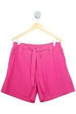 shorts feminino rosa com cós com elástico e faixa na cintura