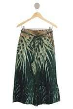 calça de tecido absolutti feminina estampa de folhagem com fenda e pregas