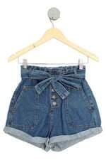 shorts jeans Renner feminino azul com barra italiana e cós com elástico