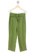 calça de tecido b/ yourself  feminina verde com faixa na cintura e pregas