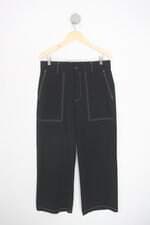 calça de tecido zara feminina preta com pesponto