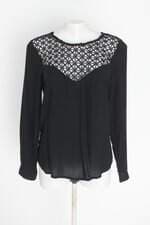 blusa manga longa ave rara feminina preta com bordado e recortes