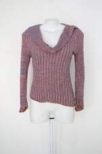 blusa de tricot feminina azul com laranja