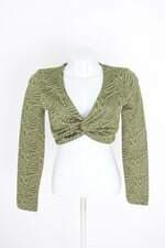 cropped clock house feminino estampado com faixa na cintura e torção