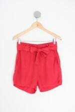 shorts jchermann feminino vermelho com cós com elástico e faixa na cintura
