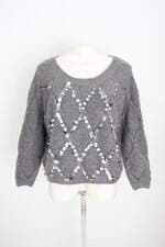 blusa de tricô talita kume feminina cinza com aplique