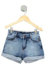 shorts jeans pull ga kids azul com barra italiana e bordado