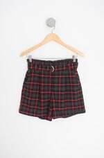 shorts Blue Steel feminino xadrez com cinto e pregas