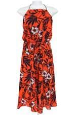 vestido Shoulder feminino estampado com faixa na cintura e forro