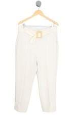 calça de tecido Shoulder feminina off white com faixa na cintura
