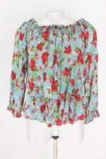 blusa maria donata feminina estampada com faixa na cintura e franzido