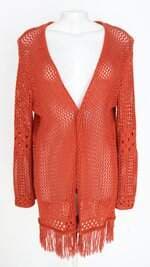 cardigan de tricô Youcom feminino terracota com franja