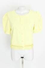 blusa de alfaiataria dom fashion feminina amarela com renda