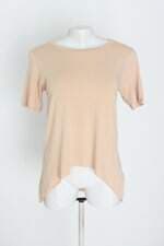 blusa nina basics feminina bege com barra mullet
