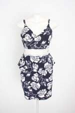 vestido espaço virtual feminino floral com forro e peplum
