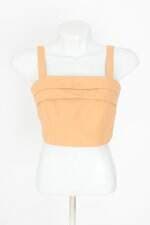 cropped de alfaiataria a collection feminino marrom com franzido e pregas