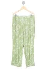 calça de tecido principessa feminina verde floral com forro