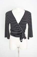 blusa  cropped mercatto feminina preta listrada