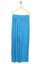 calça de tecido Farm feminina azul com cós com elástico e plissado