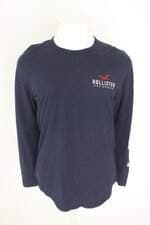camiseta manga longa hollister masculina azul com bordado