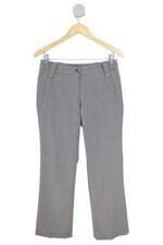 calça de tecido simulassão feminina bege xadrez