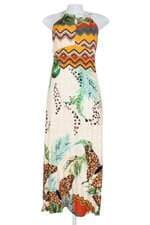 vestido feminino estampado com fenda e meio forro