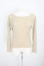 blusa de tricô feminina bege com barra mullet