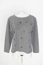 blusa manga longa tvz feminina cinza com aplique