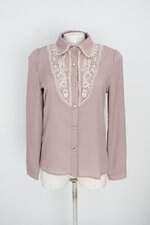 camisa elbaraka femininA rosa com renda e tule