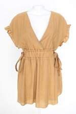 vestido Zara feminino marrom com faixa na cintura e forro