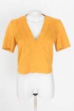 blusa bo.bô feminina amarela com barra mullet