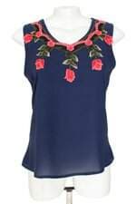 blusa e.sereia feminina azul com barra mullet e bordado