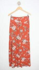 saia feminina floral com cós com elástico e fenda