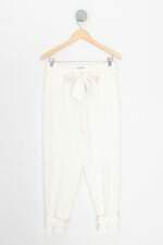 calça de tecido kesses feminina off white com faixa na cintura