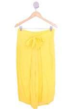 calça de tecido Shoulder feminino amarelo com sobreposição