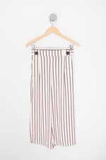 calça de tecido zara feminina listrada com aplique