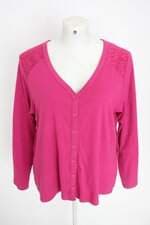 cardigan concept feminino rosa com recortes e renda