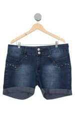 Shorts Jeans Romast Feminino Azul Com Aplique e Barra Italiana